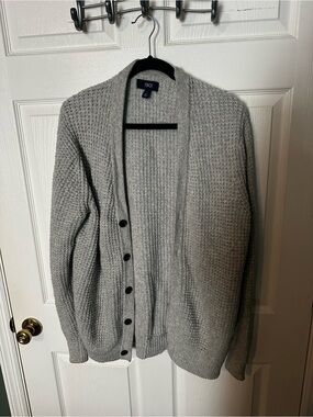 1901 Light Gray Textured Shawl-Collar Cardigan